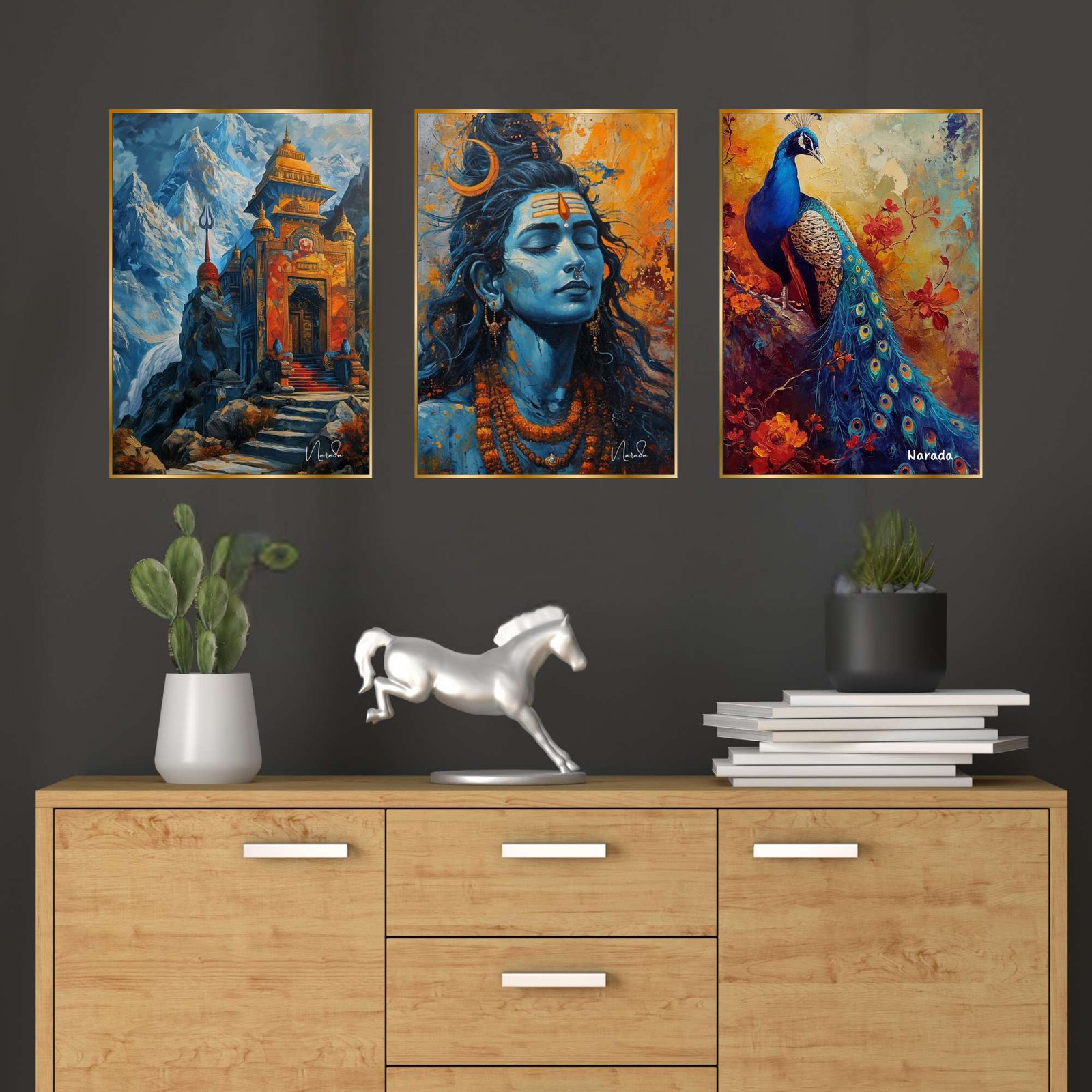 Set of Three Wall Paintings for Wall Dacoration Golden Framed Wall Paintings for Living Room & Bedroom Wall Art for Home Decoration & Office Wall Décor (24x18 inch CH-GD3-8)