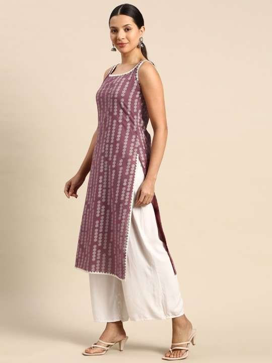 Women's Rayon Printed Straight Kurti With Pant Set