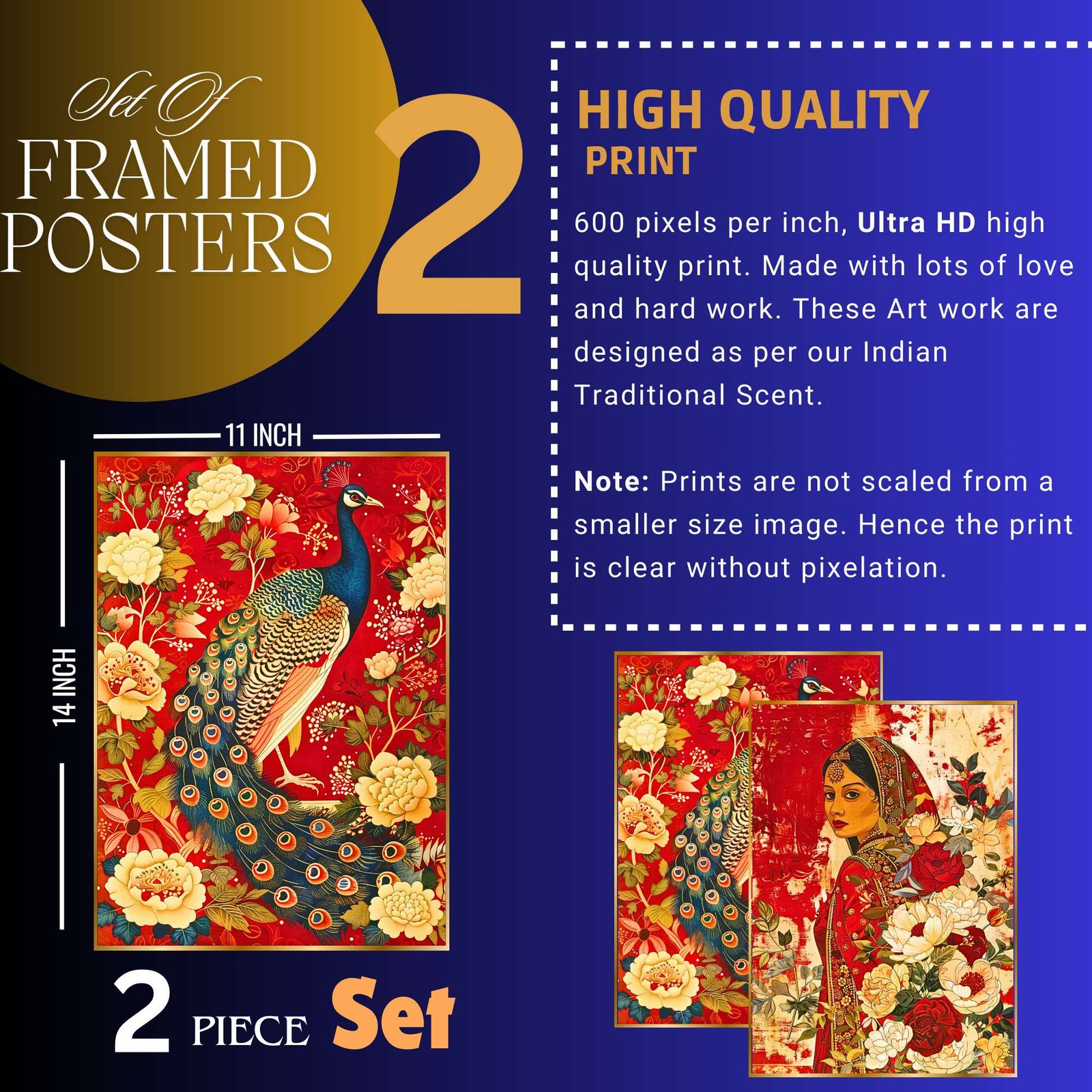Set of Two Wall Paintings for Wall Dacoration Golden Framed Wall Paintings for Living Room & Bedroom Wall Art for Home Decoration & Office Wall Décor (14x11 inch CH-GD2-3) - Image 3