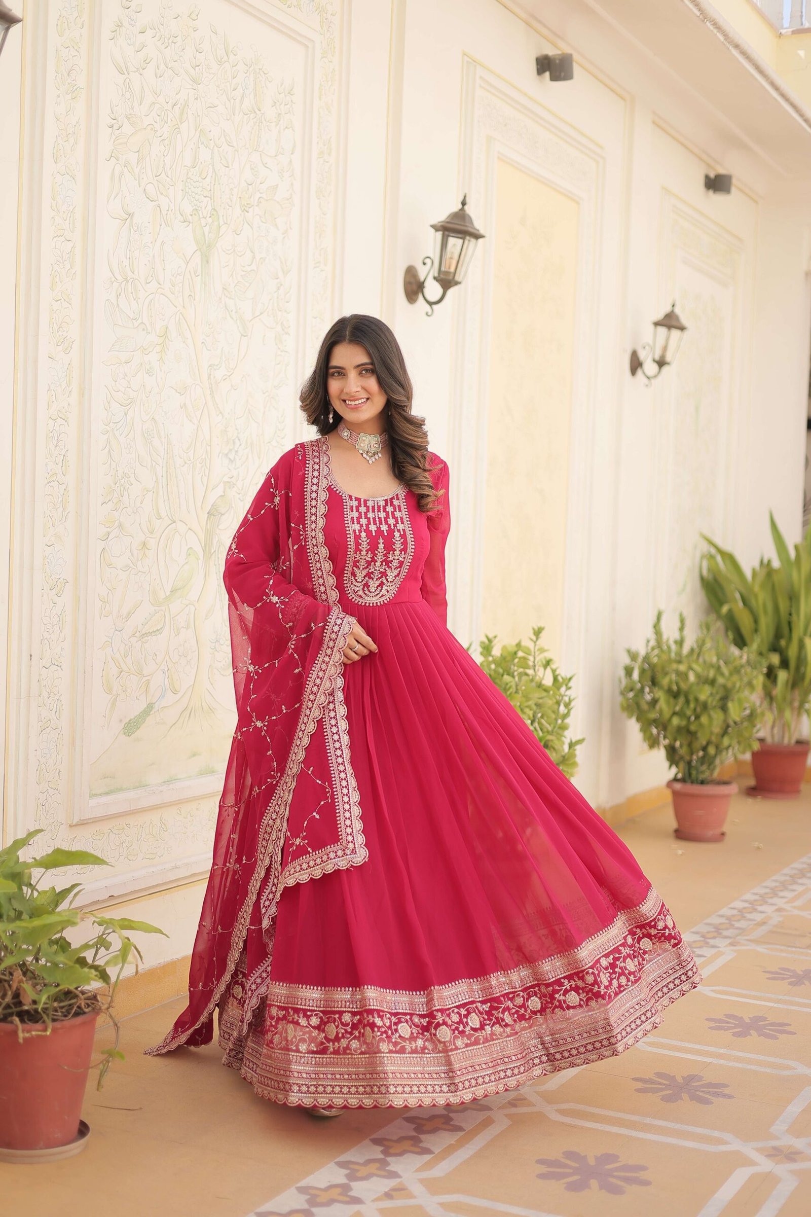 Pink Faux Blooming Sequins Embroidered Gown with Matching Dupatta ? Festive & Party Wear 2024 - Image 8