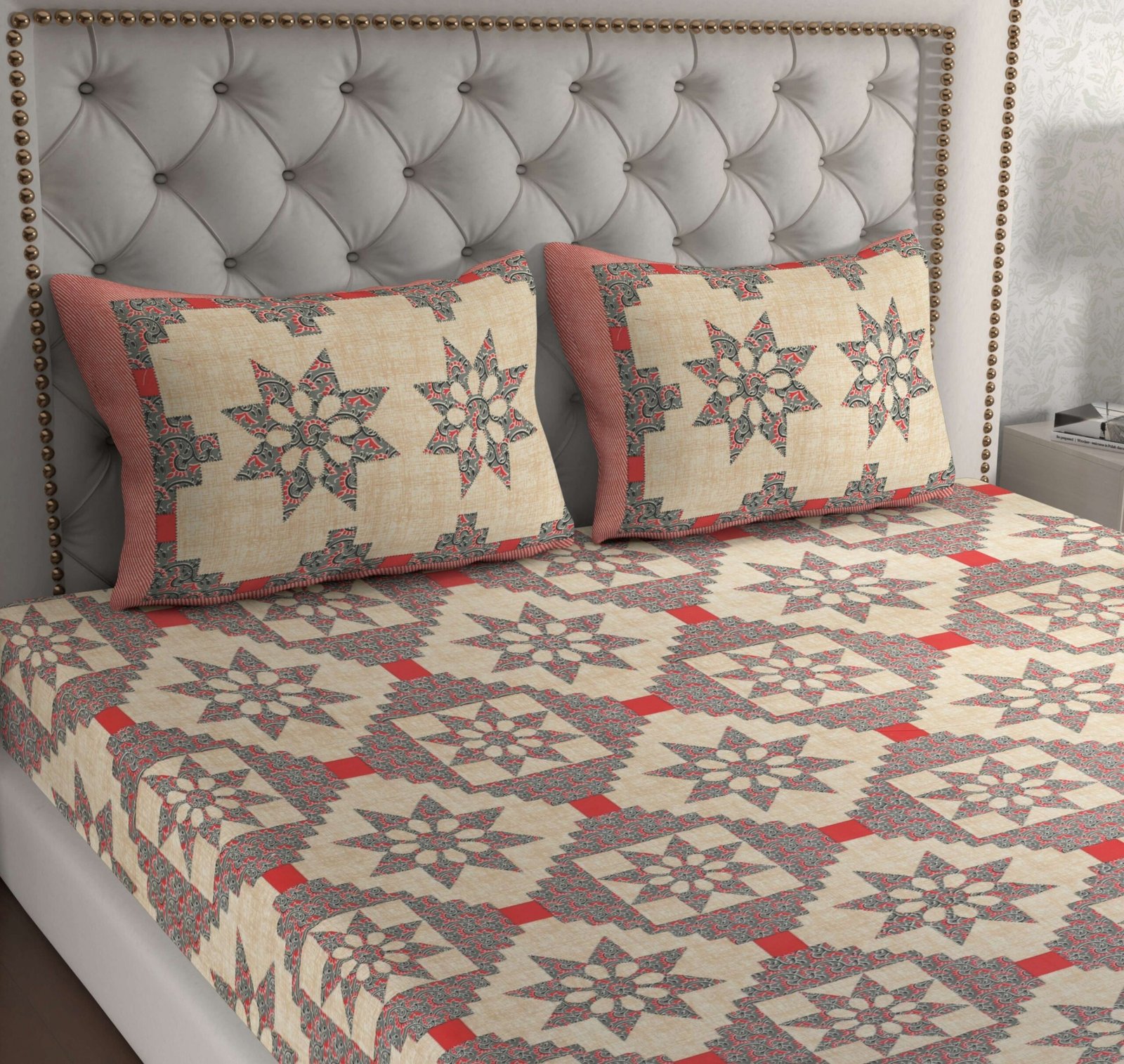 Rajasthani Traditionally Printed Cotton Doublebed Bedsheet With Pack of 2 Pillow Covers - Image 3