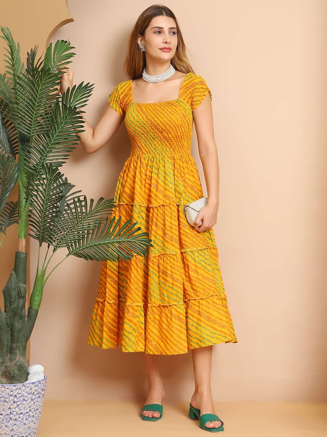 Women's Viscos Rayon Printed Off Shoulder Midi Dress For Summer And Casual Wear - Image 4